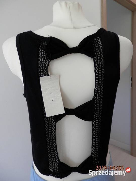 Bluzka Bershka Crop Top Krótki Czarny Z Napisem Bluzki i koszule Łomża