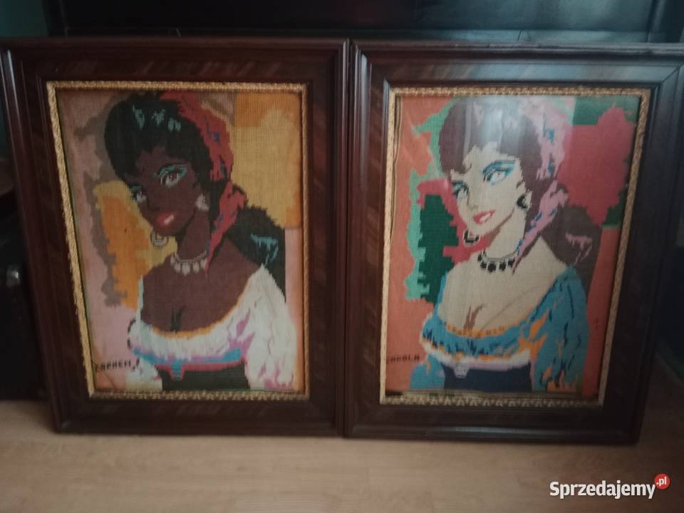 Duże obrazy haft krzyżykowy 89 x 69 Vintage lata Ruda Śląska