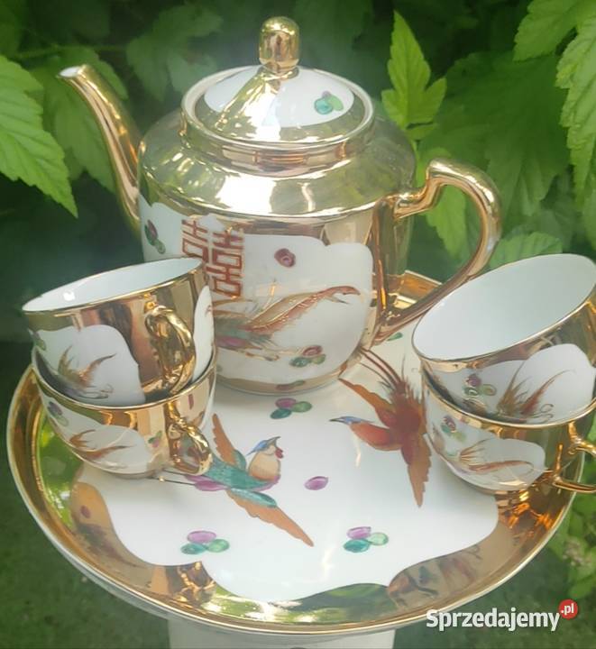 Chiński zestaw do herbaty używany do ceremonii Porcelana i szkło łódzkie Pabianice