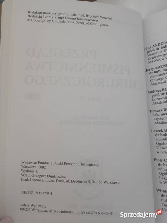 Przegląd Piśmiennictwa Chirurgicznego 2001 ISBN 9788378819134 Kielce