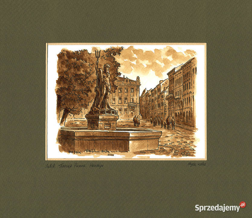 Grafika Lwów Rynek Fontana Neptun mazowieckie Warszawa