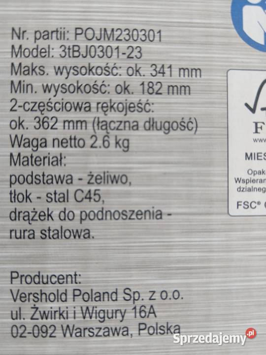 NAJTANIEJ Podnośnik Hydrauliczny Słupek do 3t Zabrze