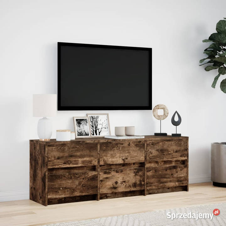 Szafka pod TV z LED przydymiony dąb 140x34x50