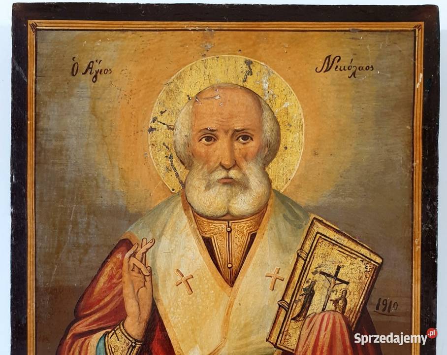 Ikona Święty Mikołaj z Miry Cudotwórca XIXw 0340 Warszawa