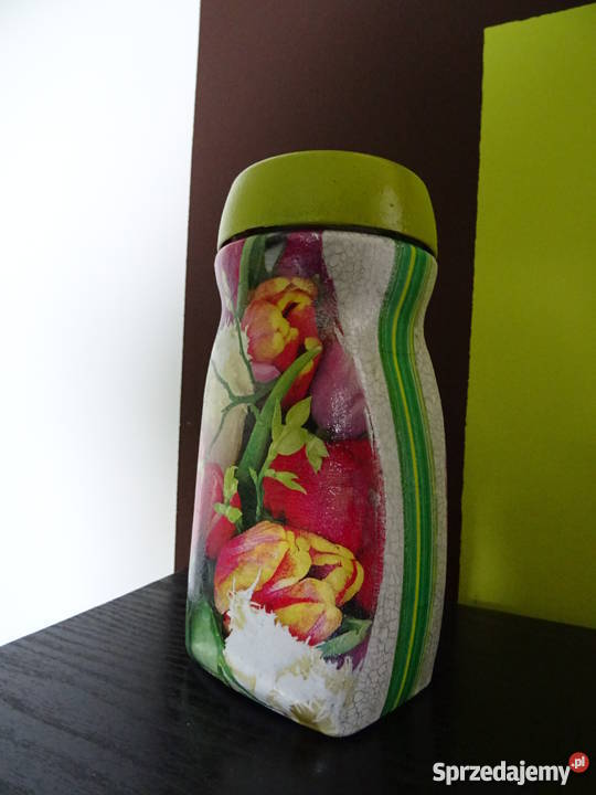 Słoik ozdobiony metodą decoupage 18 wys wielokolorowy