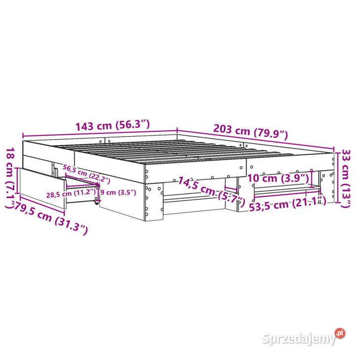 Łóżko bez materaca dąb sonoma 140x200 WM3295473 143cm mazowieckie Warszawa