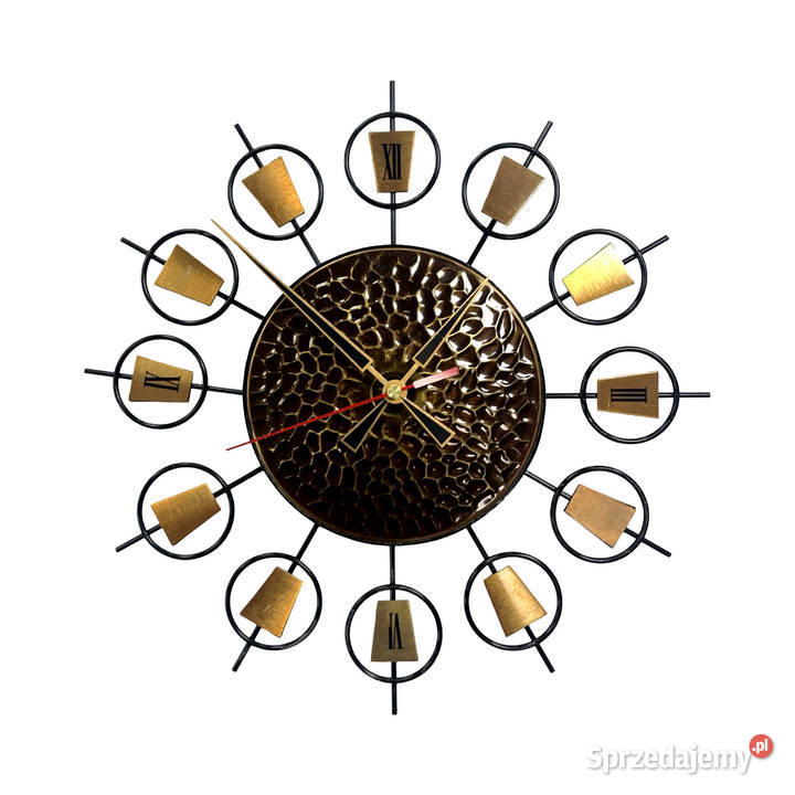 Zegar ścienny sunburst metal i mosiądz żółty Warszawa