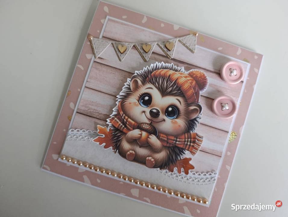 Kartka Roczek Urodziny ręcznie robiona jeż Łódź