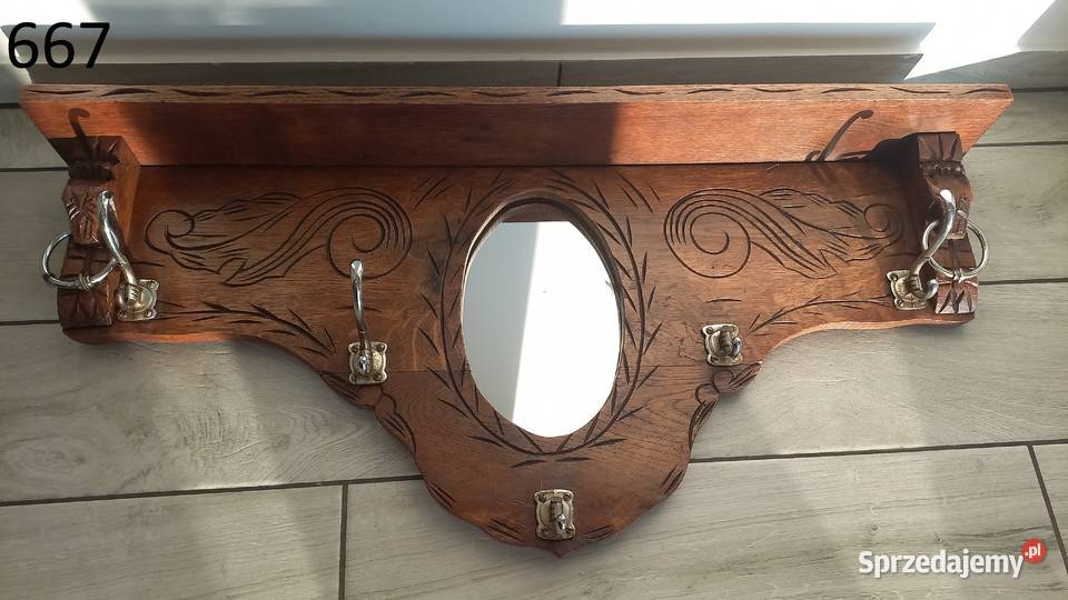 Wieszak drewniany z lustrem i półką wiszący Meble Gawroniec