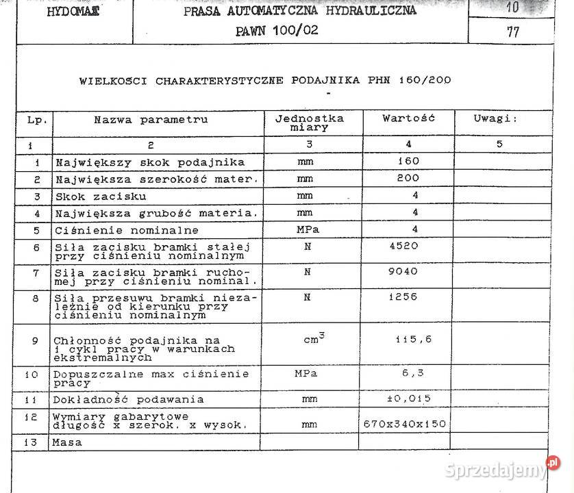 Prasa hydrauliczna PAWN 100 lubelskie Ryki sprzedam