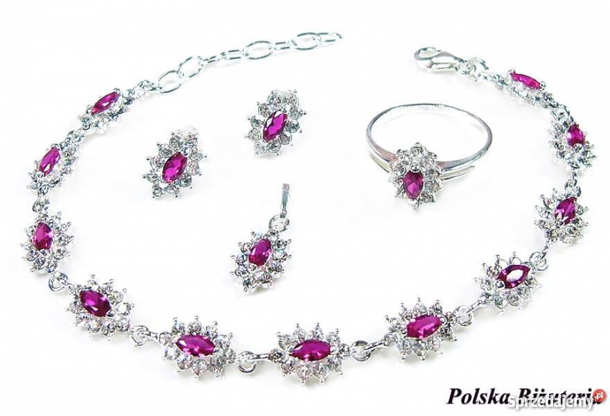 PRZEPIĘKNY SREBRNY KOMPLET Z RUBINAMI NA PREZENT Białystok