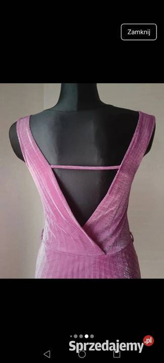 Tweedowa Sukienka wyeksponowane plecy kopertowa Krosno