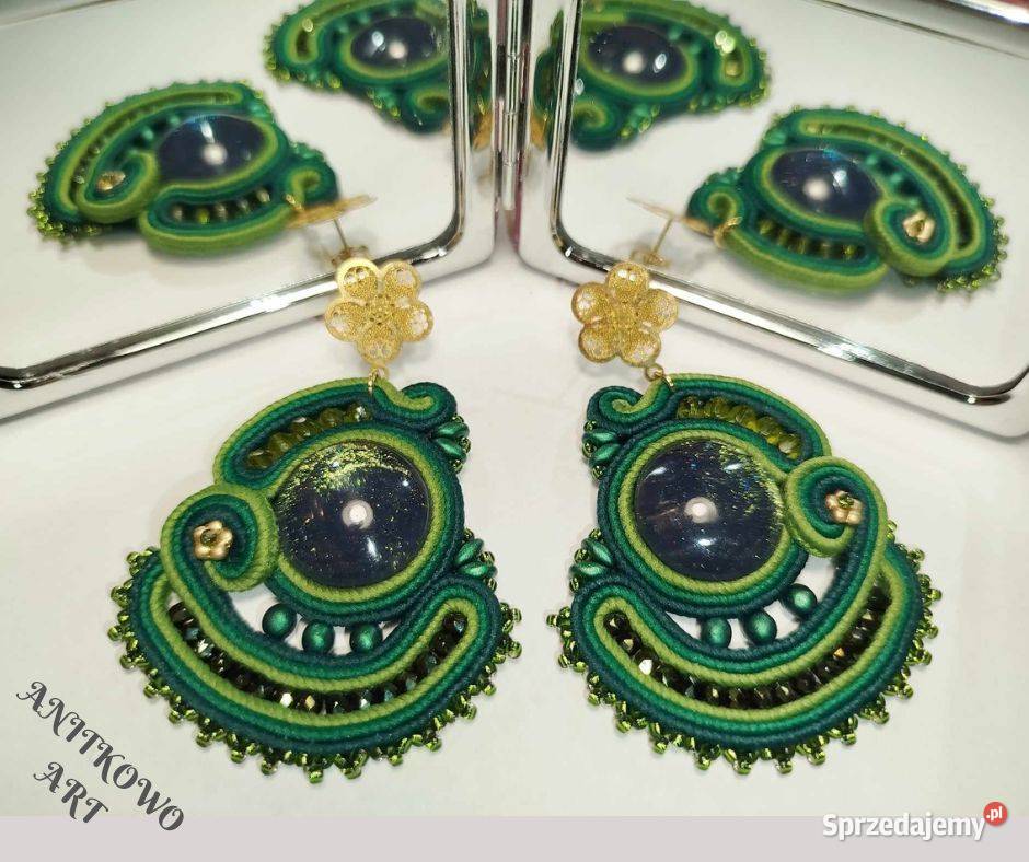 ZIELONE KOLCZYKI na złotym kwiatku SUTASZ zachodniopomorskie Szczecin