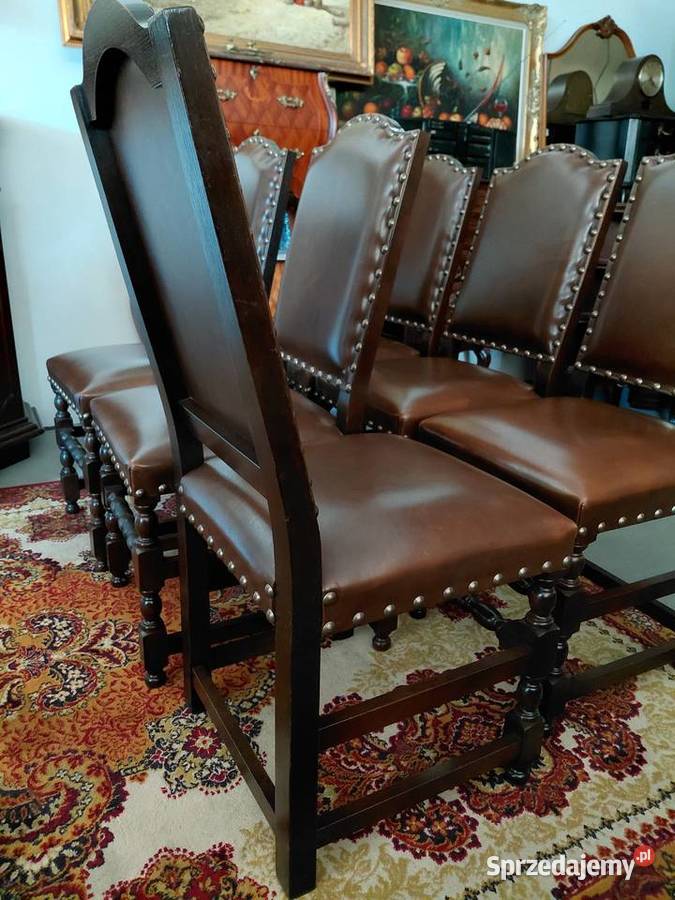 Eleganckie stylowe krzesła skórzane 6 sztuk podlaskie Białystok sprzedam