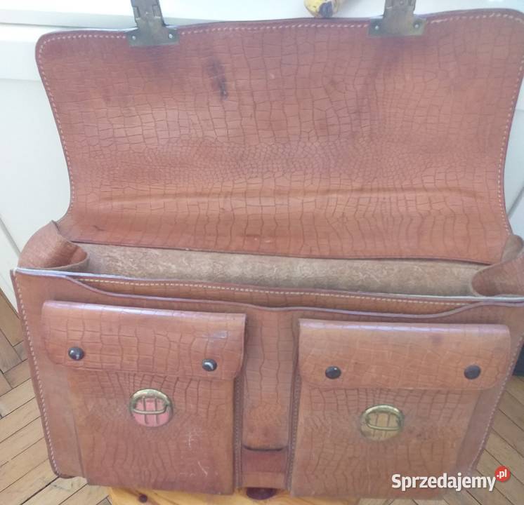 Stara teczka oficerska z gróbej solidnej skóry