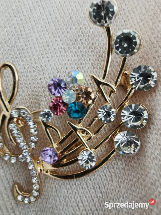 Broszka damska pięciolinia klucz wiolinowy nuty