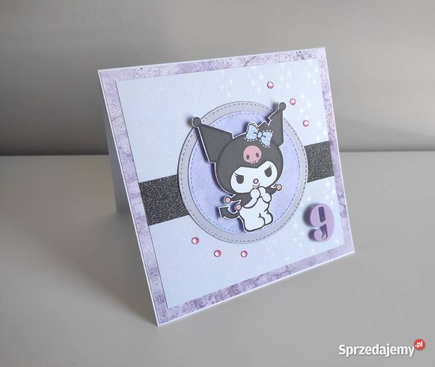 Kartka ręcznie robiona na urodziny Kuromi Łódź