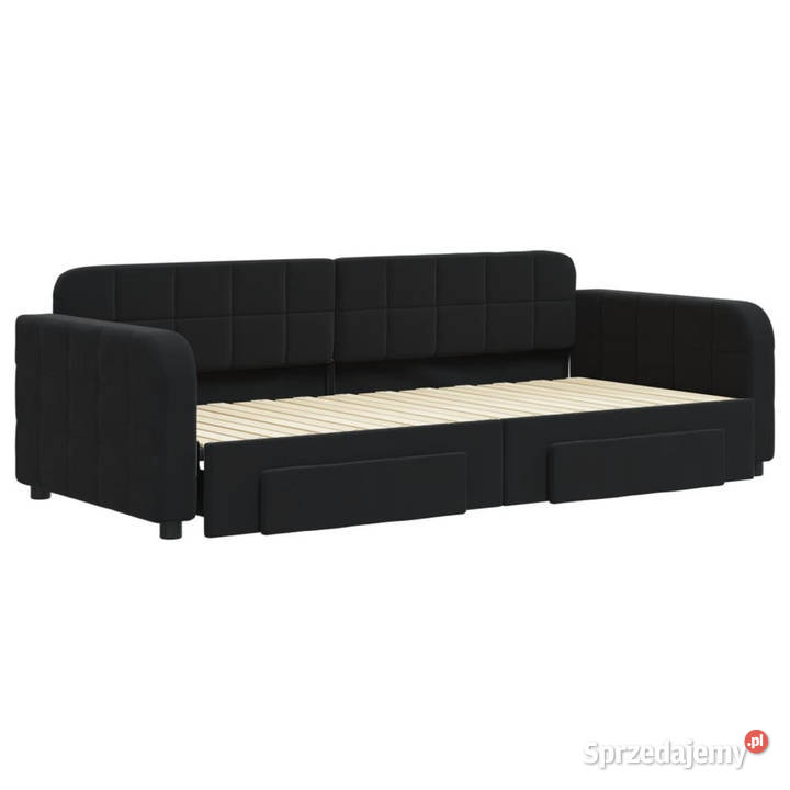 Sofa rozsuwana z szufladami czarna aksamit Warszawa