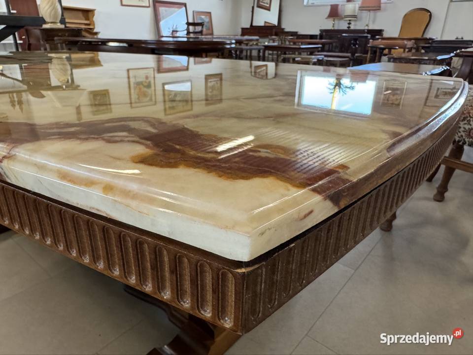 Drewniana ława w kolorze orzechowym z marmurowym 158cm