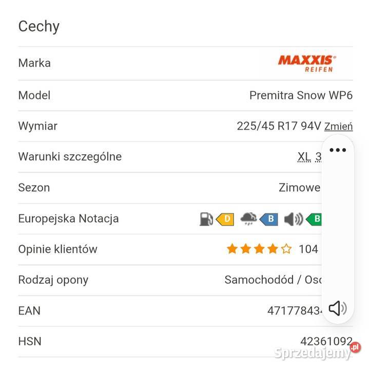 Opony zimowe 2254517 7mm bieżnik Maxxis Premitra Włoszczowa sprzedam