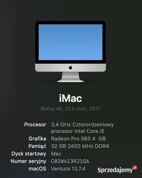 Apple iMac Retina 215 4K 1TB SSD 32GB 2400MHz Warszawa