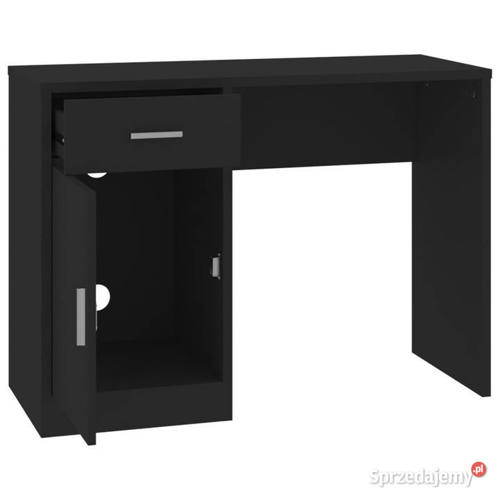 Biurko z szufladą i szafką czarne 100x40x73