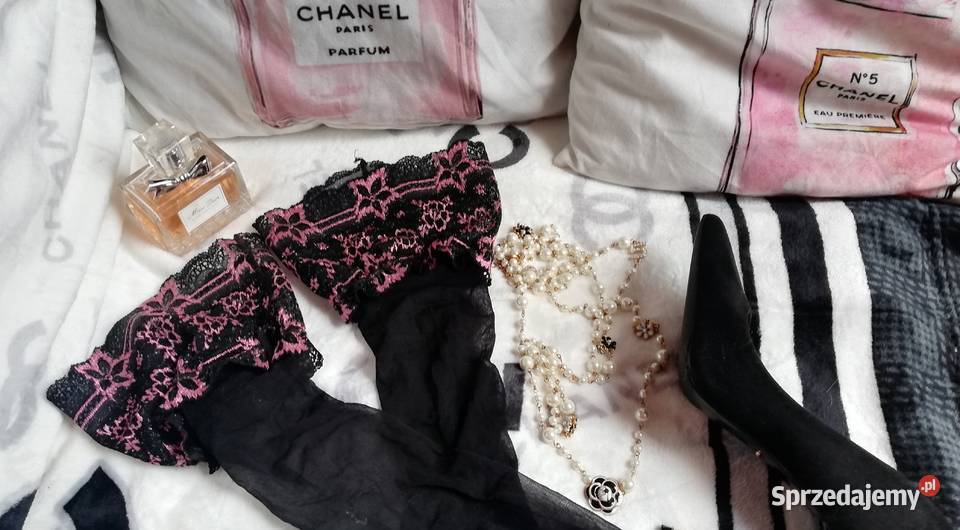 pończochy czarne samonosne koronka róż kwiat Pozostałe Warszawa