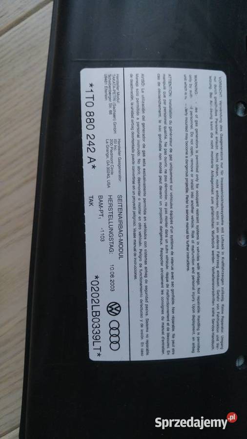 Poduszka prawy przód 1T0880242A A3 S3 RS3 8P VW