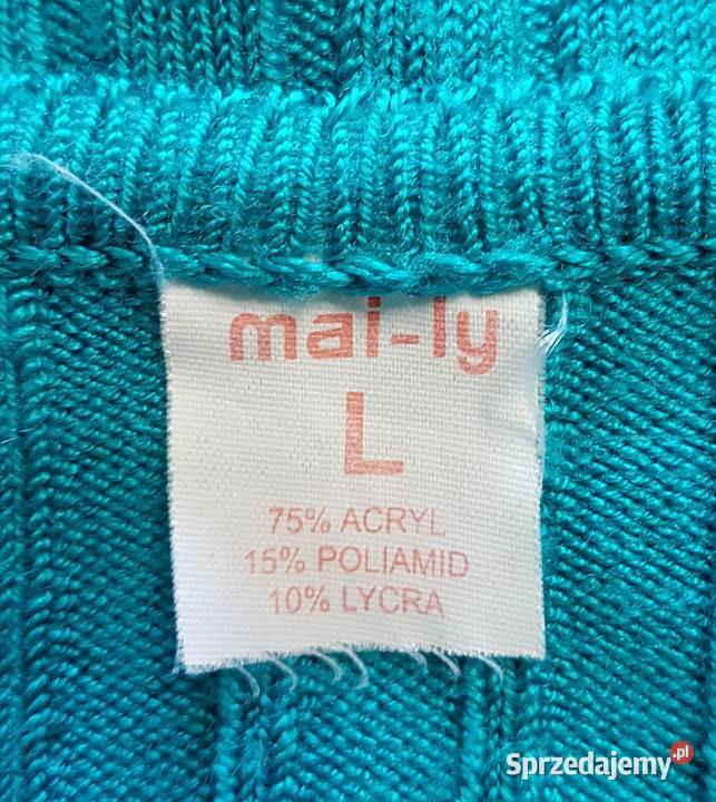 Damski prążkowany ciepły sweter zielony z długim sprzedam