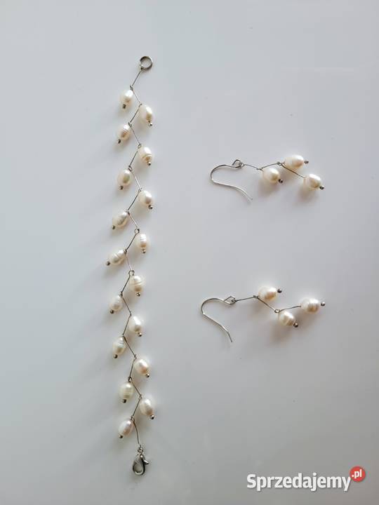 Białe perły kolczyki i bransoletka Liszki