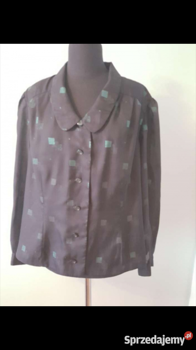 BLUZKA czarna z zielonym wzorem koszula Złotniki