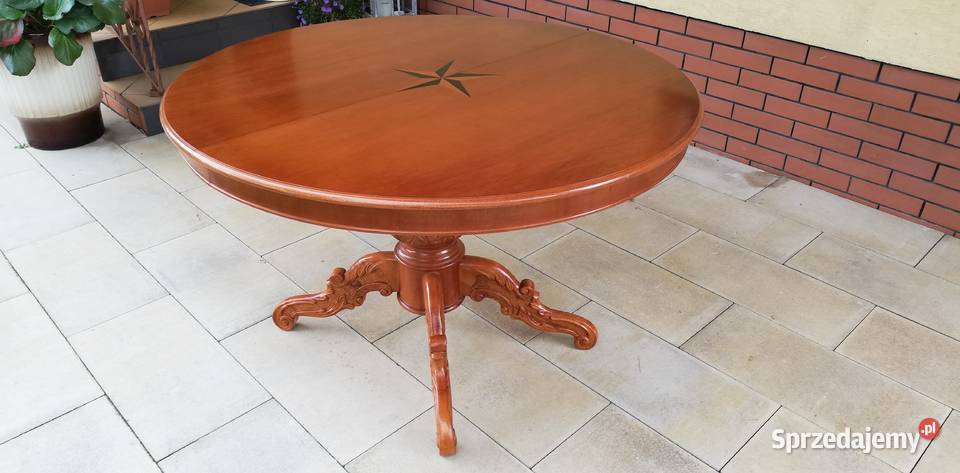 Stół okrągły rozkładany stylowy stolik krzesło