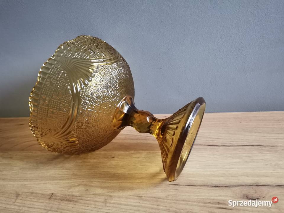 Stara nieużywana owocarka Girlandy szkło miodowe śląskie