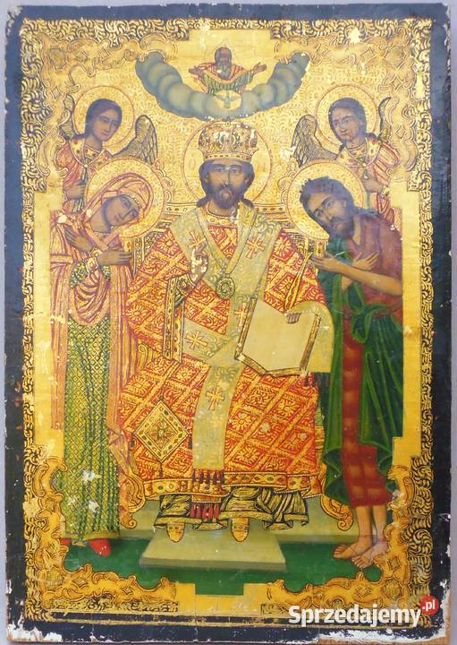 Ikona Tempera XIX w Oryginal Duża 46 x 32 Warszawa