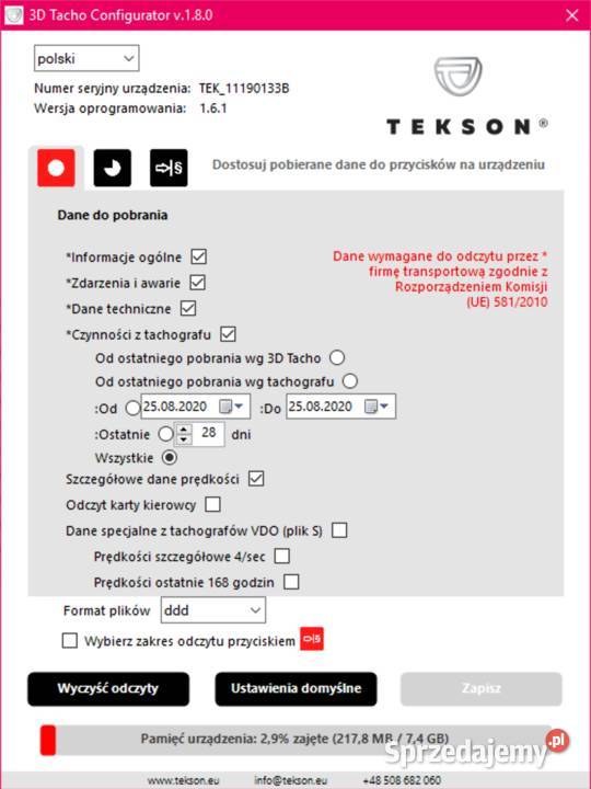 Program Tekson 3D Tacho Czytnik Kart i Tacho GPS Ruda Śląska