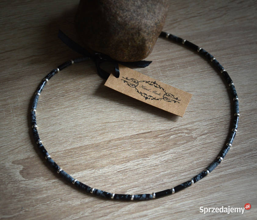 Obsydian śnieżny Naszyjnik męski Rękodzieło Bydgoszcz sprzedam