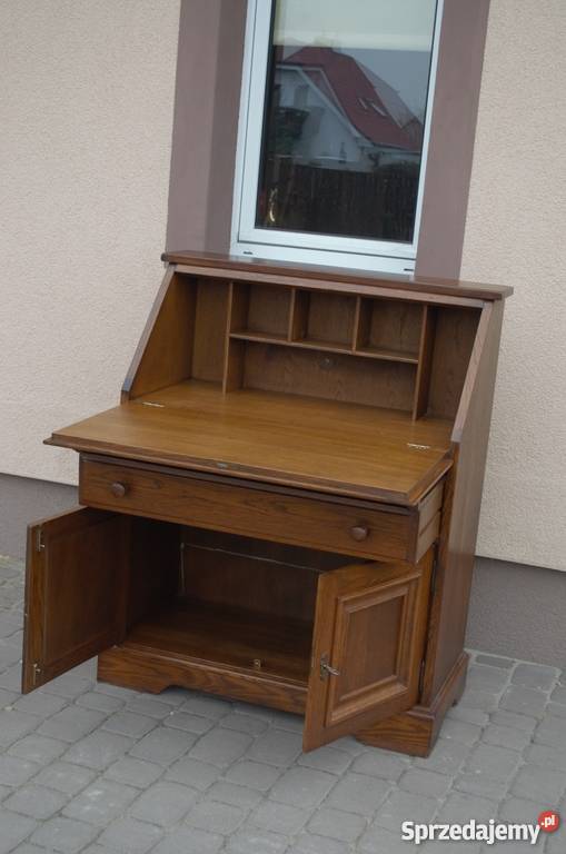 Ładny solidny sekretarzyk biurko dębowe meble Nowy Tomyśl