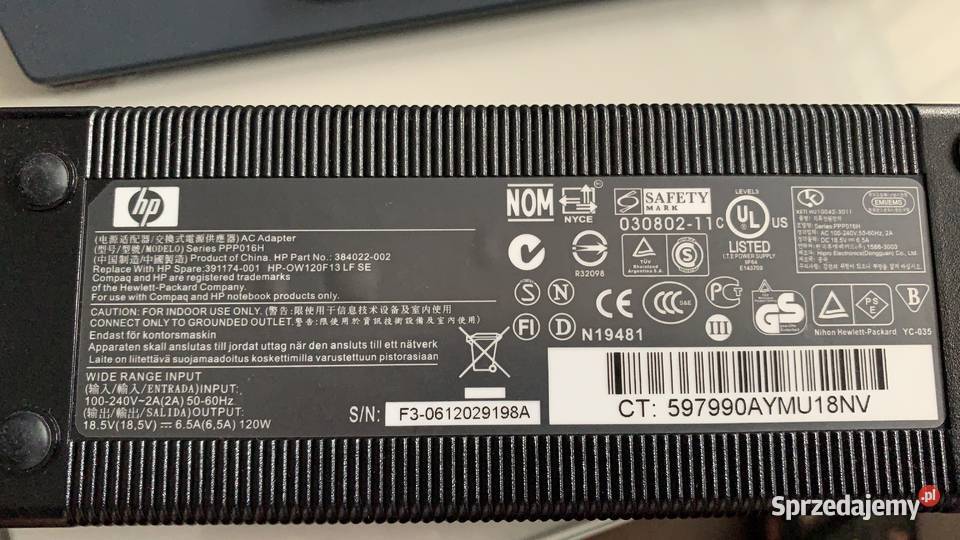 Zasilacz laptopa HP 185V 65A 120W zasilacze Nowa Sól