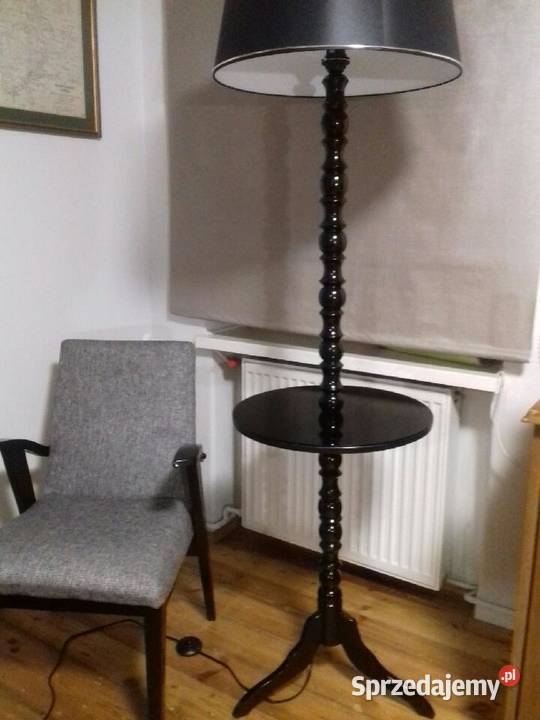 Stolik z lampą lata 60te szkłodrewno odnowiony 50cm Oleśnica