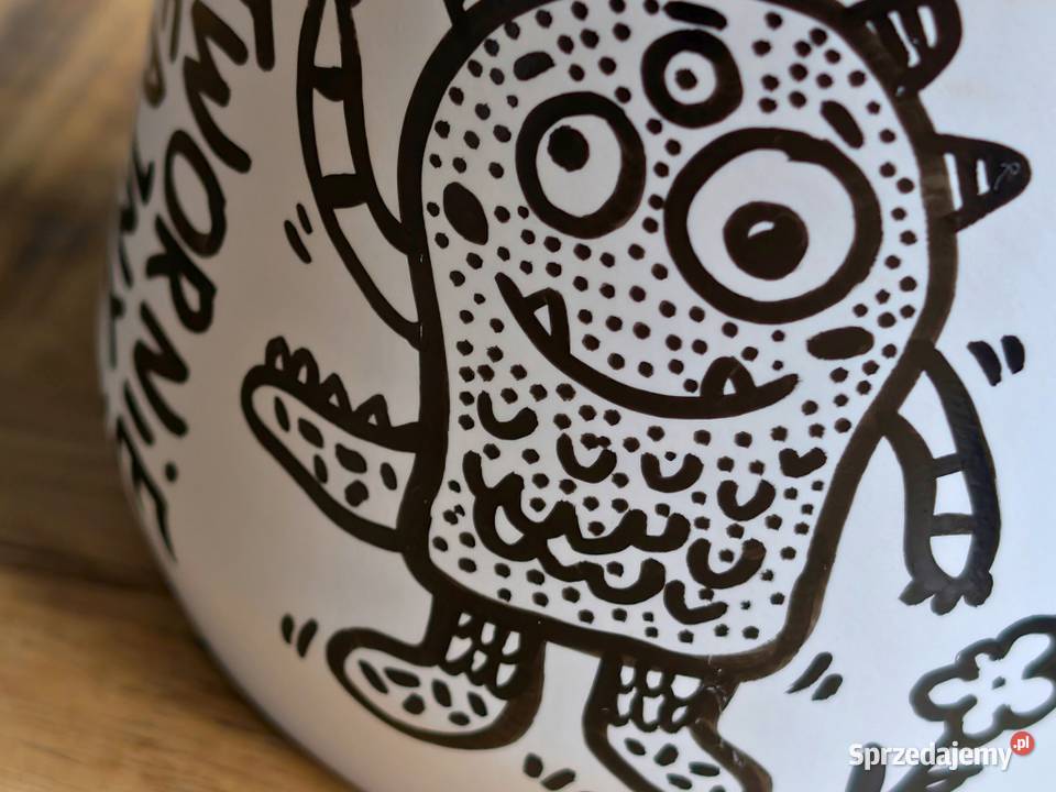 Kubek Ceramiczny Ręcznie Malowany POTWÓR 300ml biały Dobrzykowice