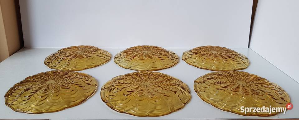 Talerzyki Fala Ząbkowice kolorowe szkło PRL