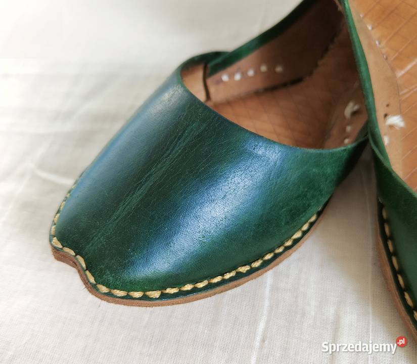 Zielone skórzane buty balerinki 37 skóra orient sprzedam