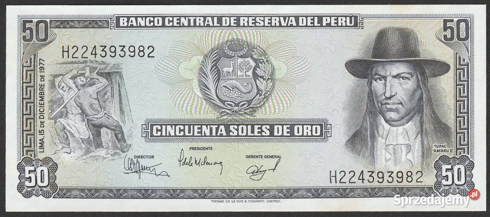 PERU 50 SOLES 1977 TUPAC AMARU II STAN UNC łódzkie Łódź