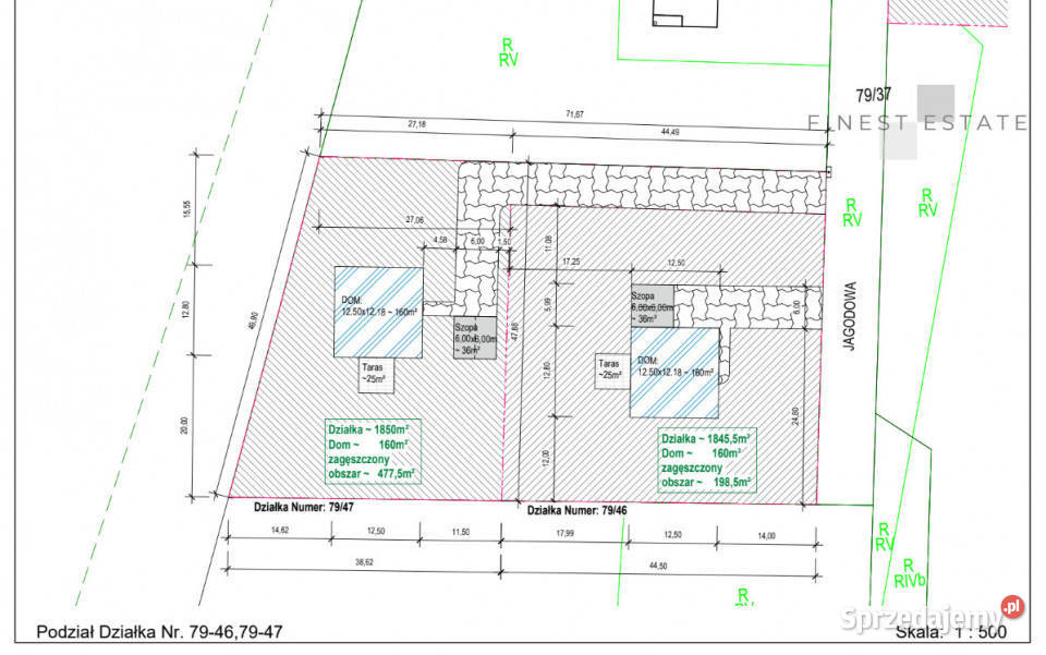 Grunt 1845 metrów Podkampinos Jagodowa