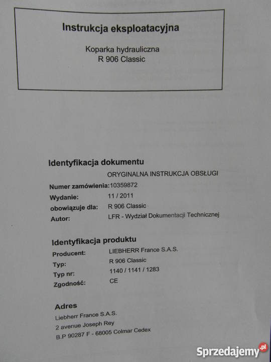 dtr instrukcja obsługi koparka liebherr 906 i