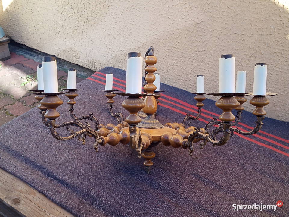Żyrandol Mosiądz Drewno Poznań