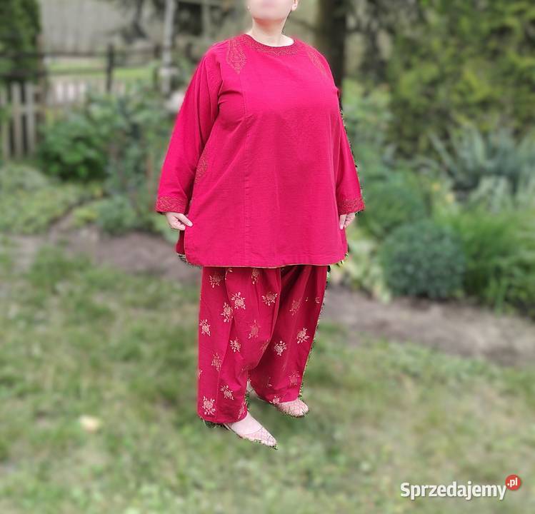 Czerwony komplet Salwar Kurti 2XL 3XL Haft Rozmiar 46 zachodniopomorskie Szczecin