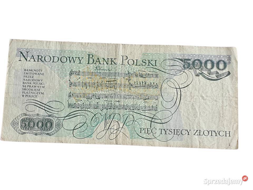 Stary banknot 5000 złotych Fryderyk Chopin 1982 Numizmatyka śląskie Cieszyn