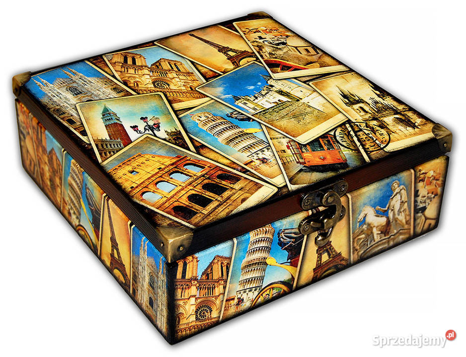 duża SZKATUŁKA pudełko drewniane TRAVEL 22x22 Dom i Ogród Bydgoszcz sprzedam