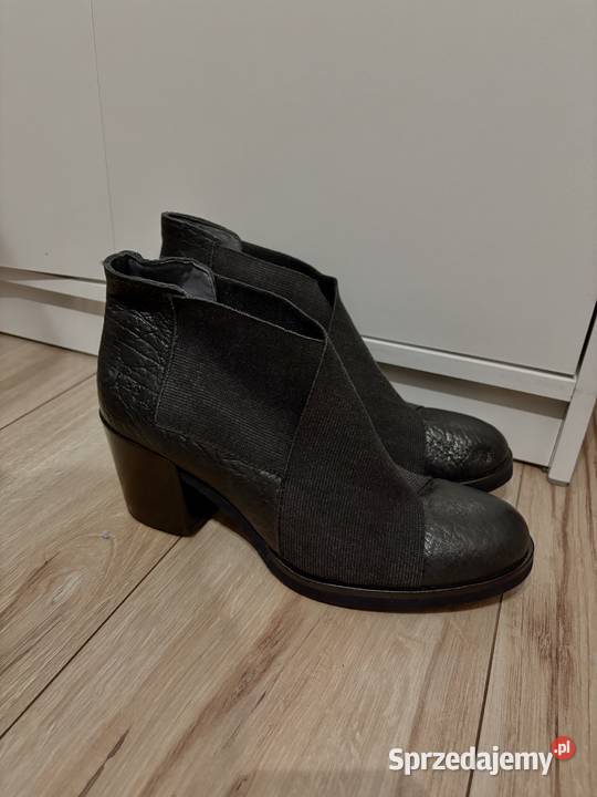 Czarne skórzane botki botki na słupku sztyblety inna Legionowo